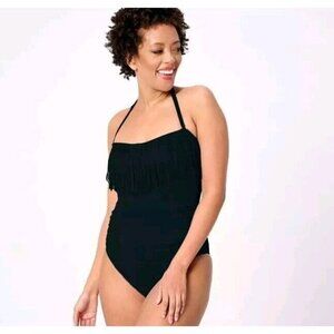 Kim Gravel Swimsuits For All Fringe One-Piece Onyx, Reg 16